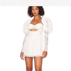 For Love And Lemons White Lace Puff Sleeve Blouse